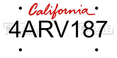 4ARV187 California License Plate