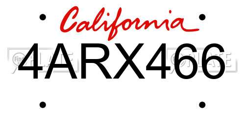 4ARX466 California License Plate