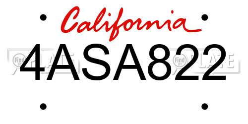 4ASA822 California License Plate