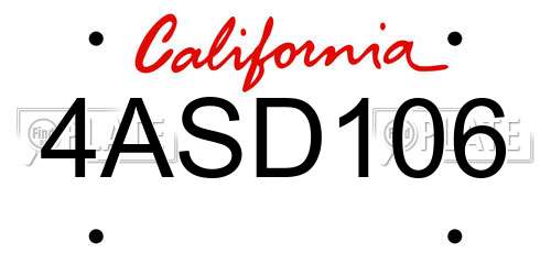 4ASD106 California License Plate