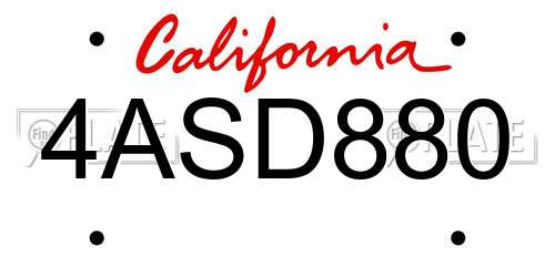 4ASD880 California License Plate