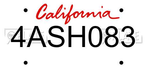 4ASH083 California License Plate