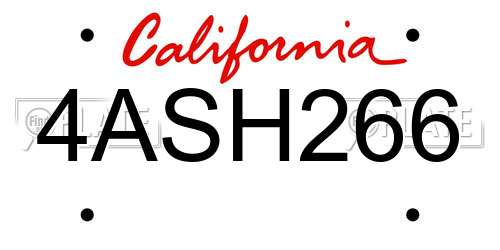 4ASH266 California License Plate