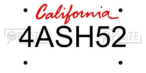 4ASH52 California License Plate