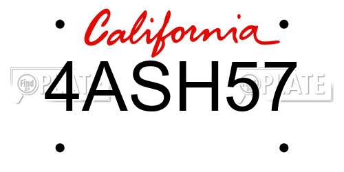 4ASH57 California License Plate