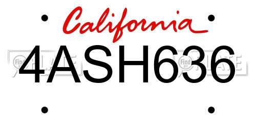 4ASH636 California License Plate