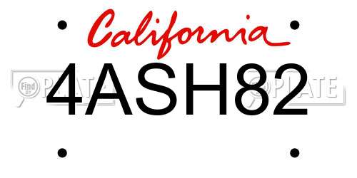 4ASH82 California License Plate