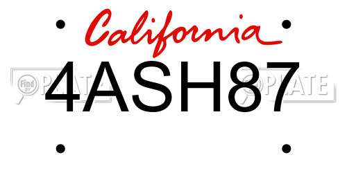 4ASH87 California License Plate