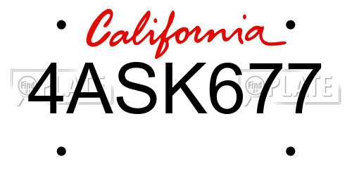 4ASK677 California License Plate