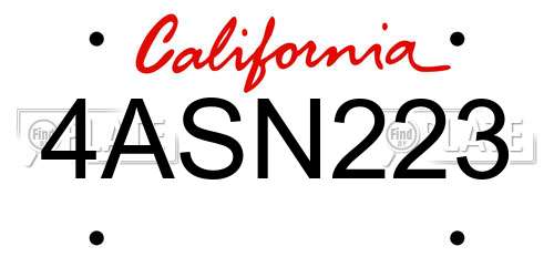4ASN223 California License Plate