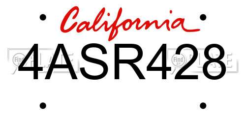 4ASR428 California License Plate