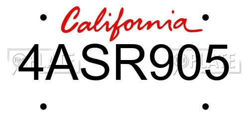 4ASR905 California License Plate