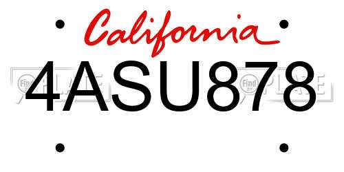 4ASU878 California License Plate