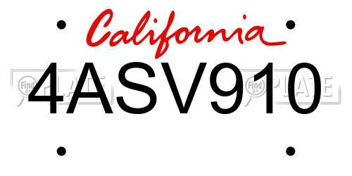 4ASV910 California License Plate