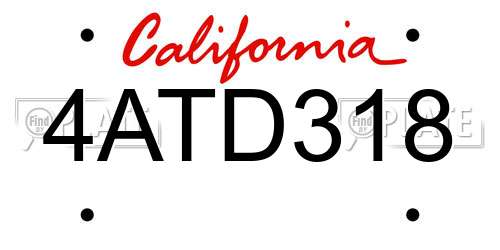 4ATD318 California License Plate