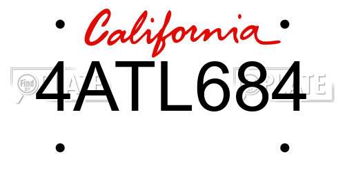 4ATL684 California License Plate