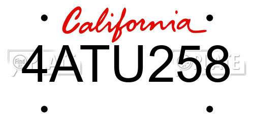 4ATU258 California License Plate