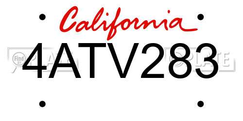 4ATV283 California License Plate