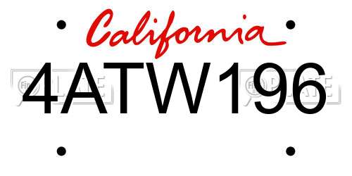 4ATW196 California License Plate