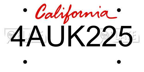4AUK225 California License Plate