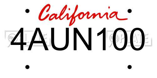 4AUN100 California License Plate