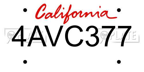 4AVC377 California License Plate