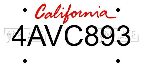 4AVC893 California License Plate