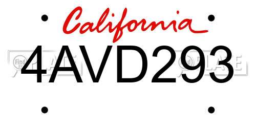 4AVD293 California License Plate