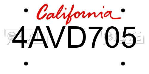 4AVD705 California License Plate