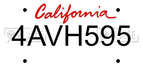 4AVH595 California License Plate