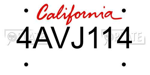 4AVJ114 California License Plate