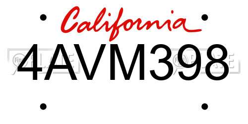 4AVM398 California License Plate