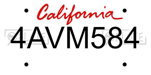 4AVM584 California License Plate