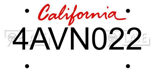 4AVN022 California License Plate