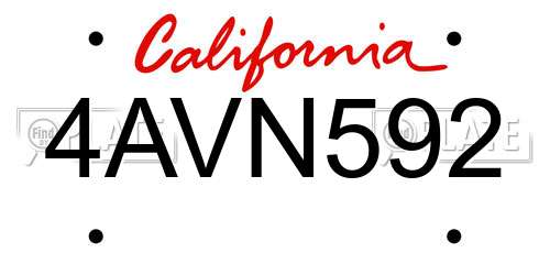 4AVN592 California License Plate