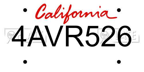 4AVR526 California License Plate