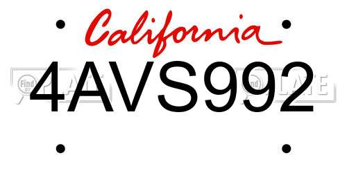4AVS992 California License Plate
