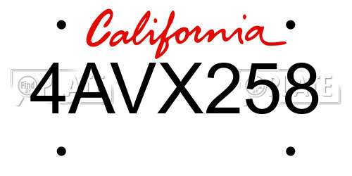 4AVX258 California License Plate