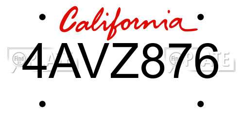 4AVZ876 California License Plate
