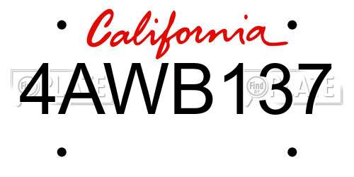 4AWB137 California License Plate