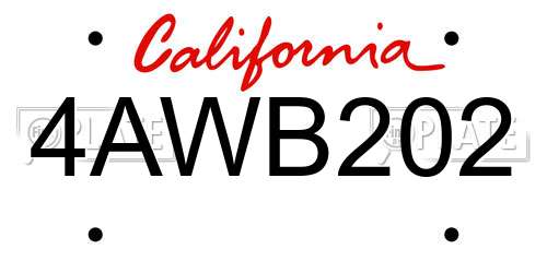 4AWB202 California License Plate