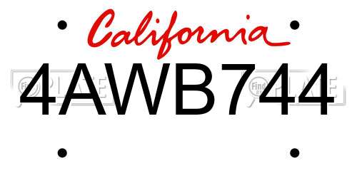 4AWB744 California License Plate