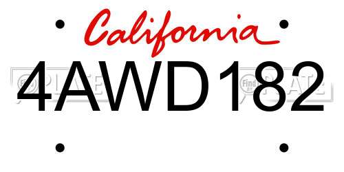 4AWD182 California License Plate