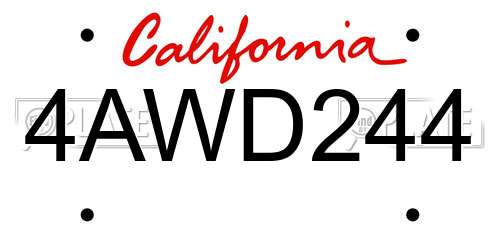4AWD244 California License Plate