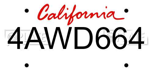 4AWD664 California License Plate