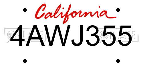 4AWJ355 California License Plate