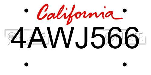 4AWJ566 California License Plate