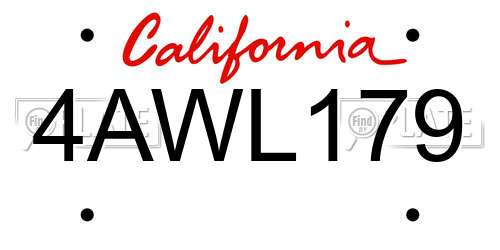 4AWL179 California License Plate