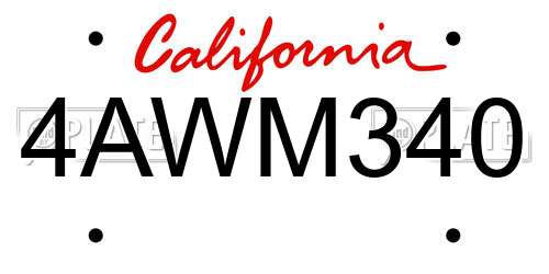 4AWM340 California License Plate