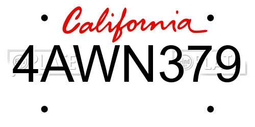 4AWN379 California License Plate